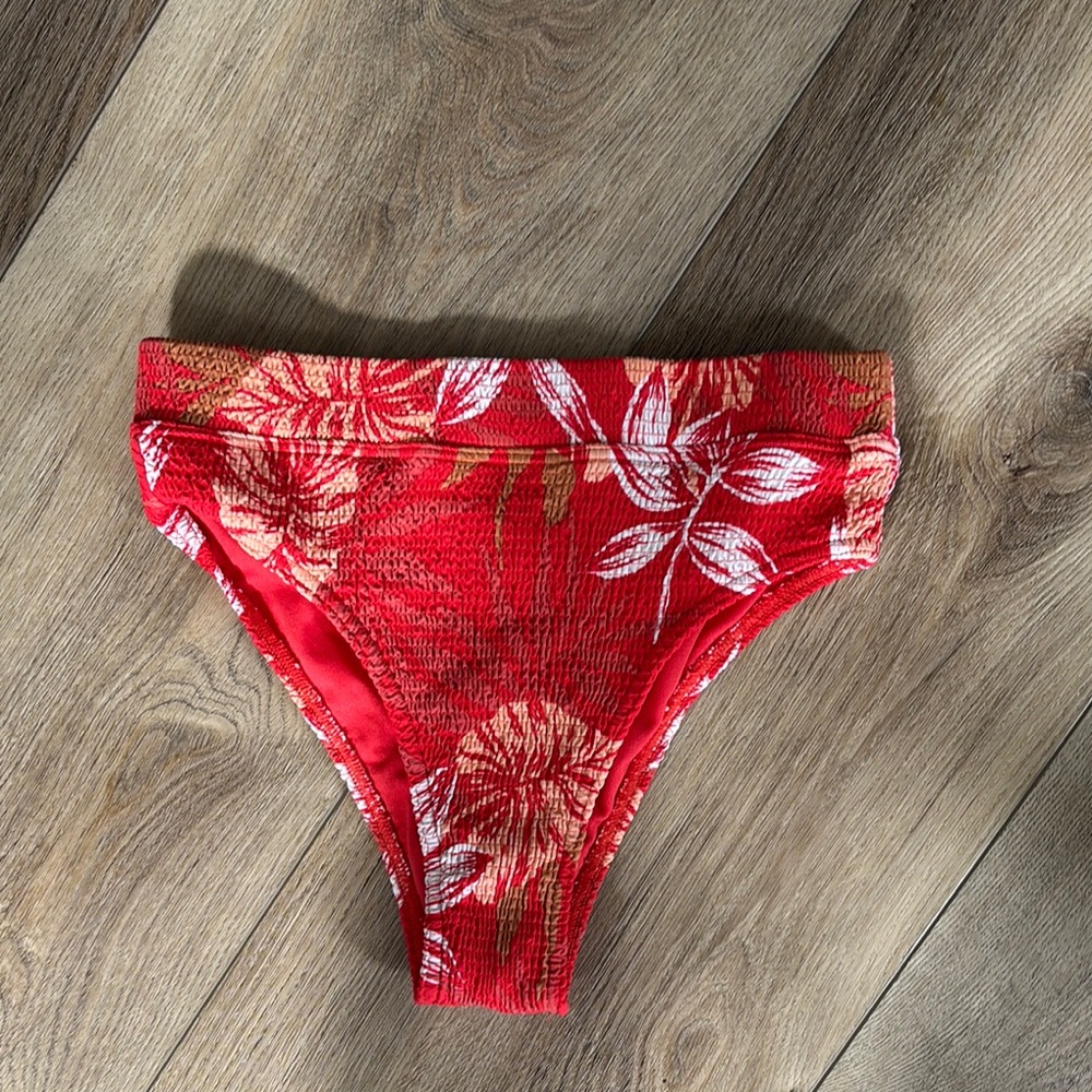 Roxy Red Floral High Waisted Bikini Bottom